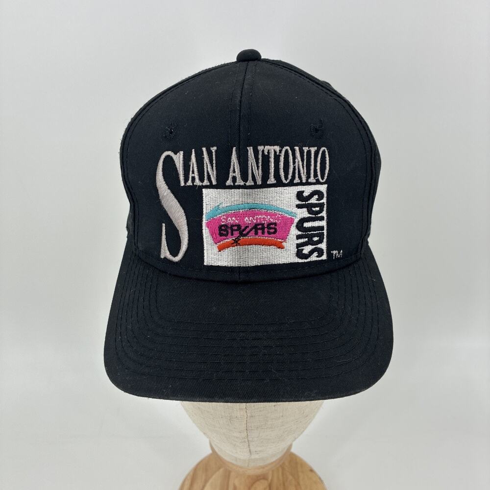 Vintage San Antonio Spurs Snapback Hat Black Drew Pearson Chalk Line NBA 90s